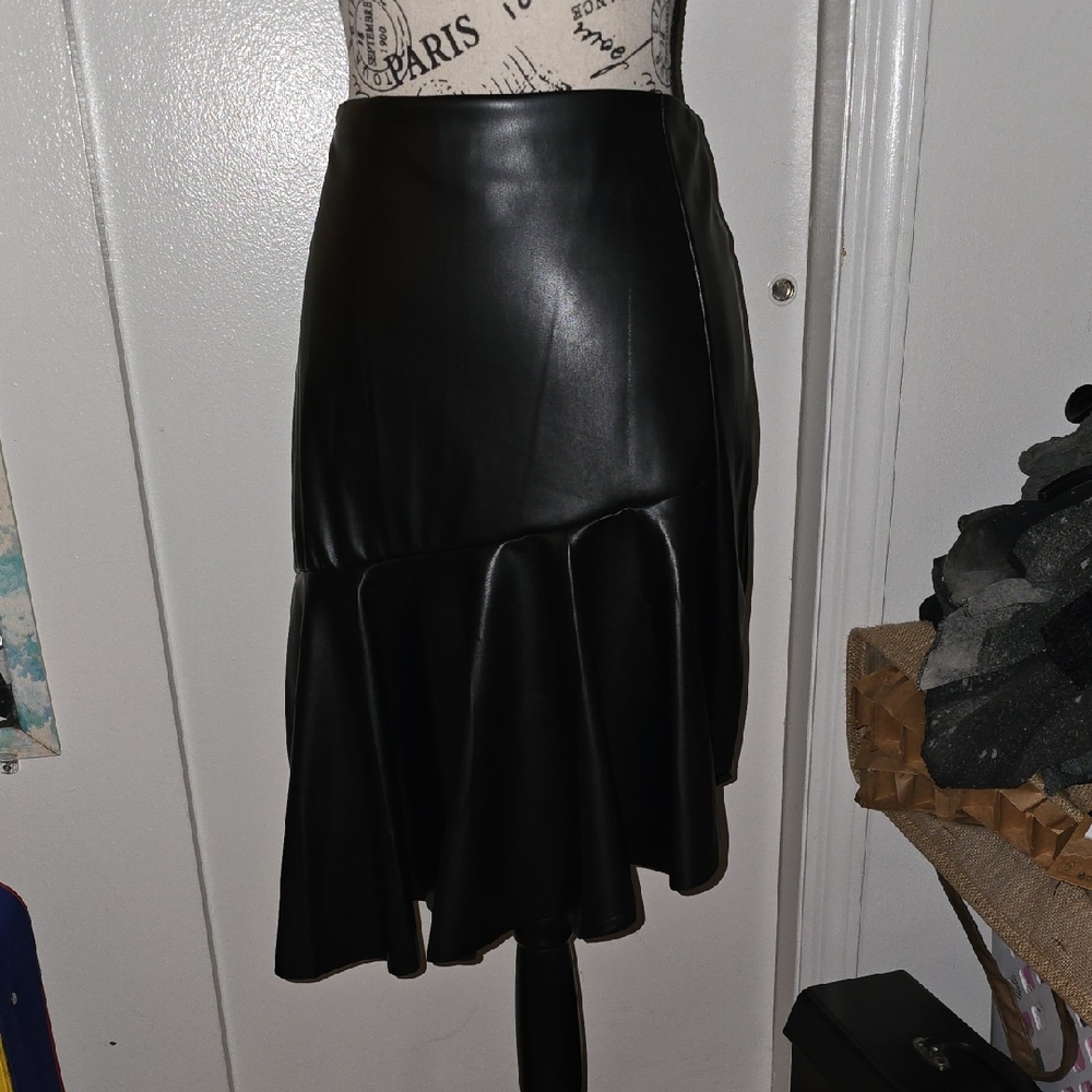 Faux Black Leather Look Skirt